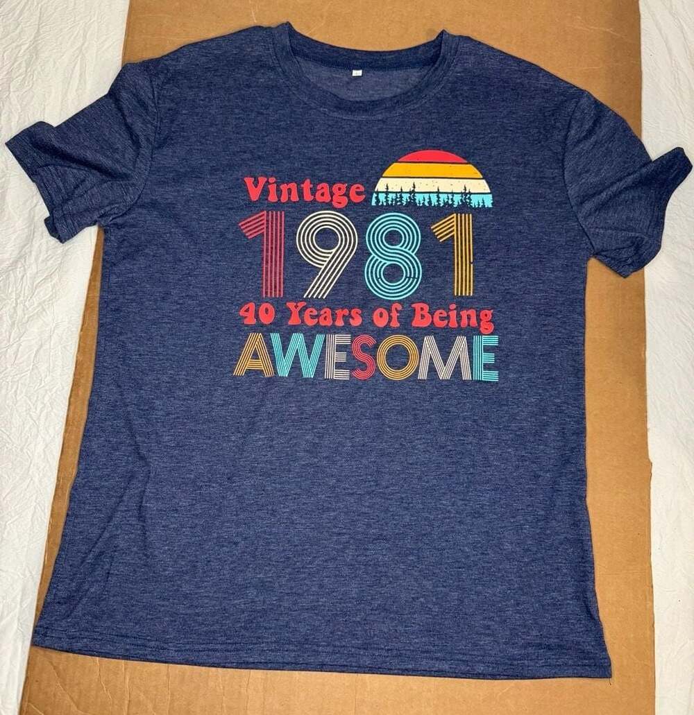 Retro Vintage 1981 40 Years Of Being Awesome T-Shirt Blue Heathered Large